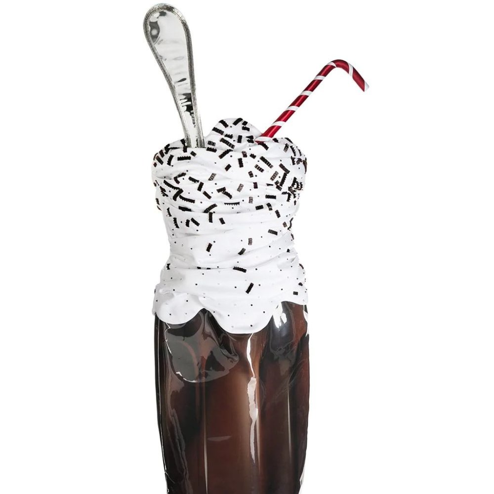 SS22 RUNWAY $5880 MOSCHINO COUTURE Jeremy Scott Milkshake Straw Asymmetric Dress